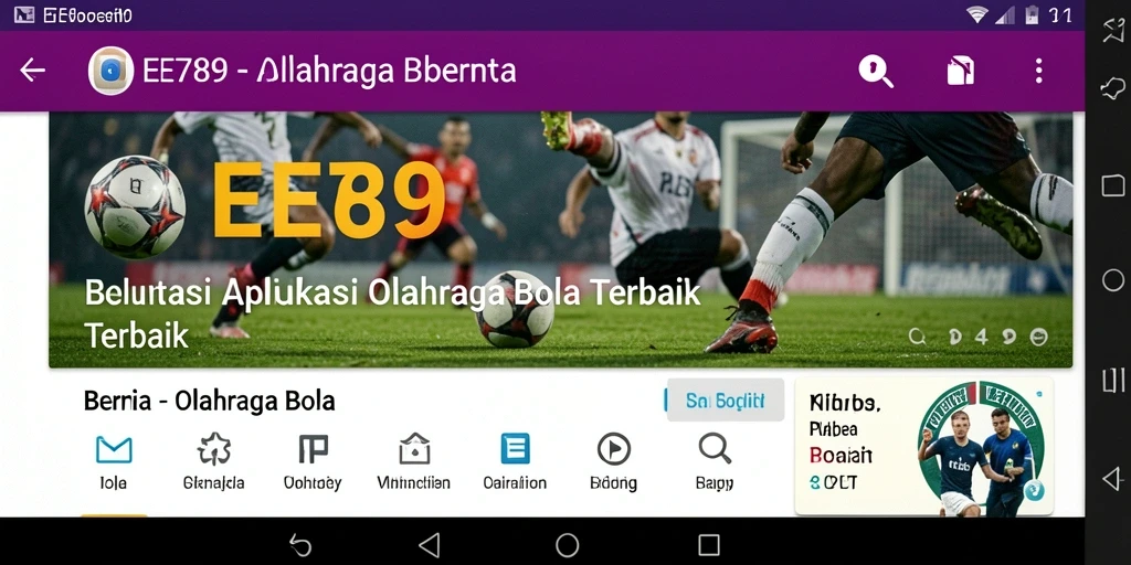 Antarmuka aplikasi EE789 dengan berita olahraga bola terkini.