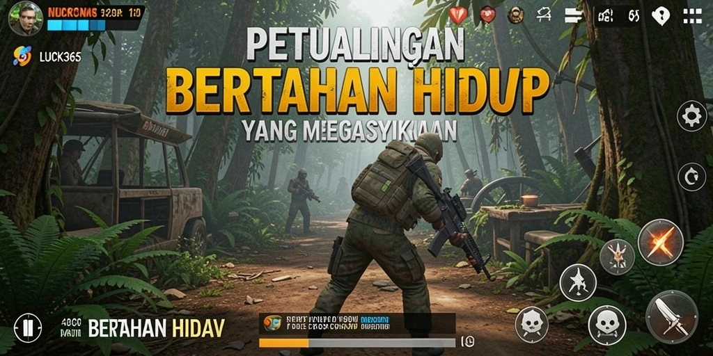 Antarmuka LUCK365 menampilkan elemen Bertahan Hidup yang interaktif dan menarik.
