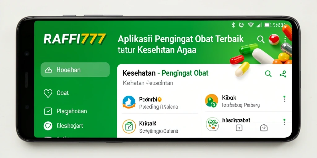 Screenshot RAFFI777 menampilkan antarmuka Pengingat Obat yang sederhana dan informatif.