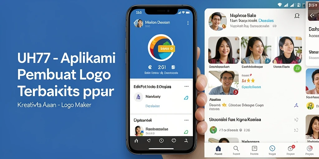 Antarmuka UH77 menunjukkan fitur Logo Maker yang sederhana dan canggih.