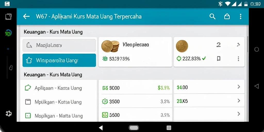 Tampilan antarmuka aplikasi W67 yang user-friendly untuk kurs mata uang.